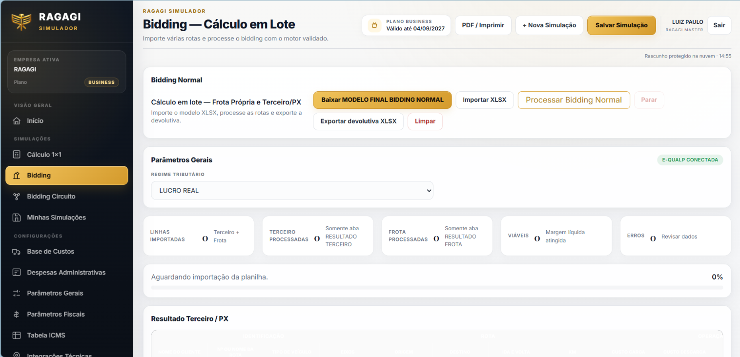 Tela real de Bidding Normal, cálculo em lote